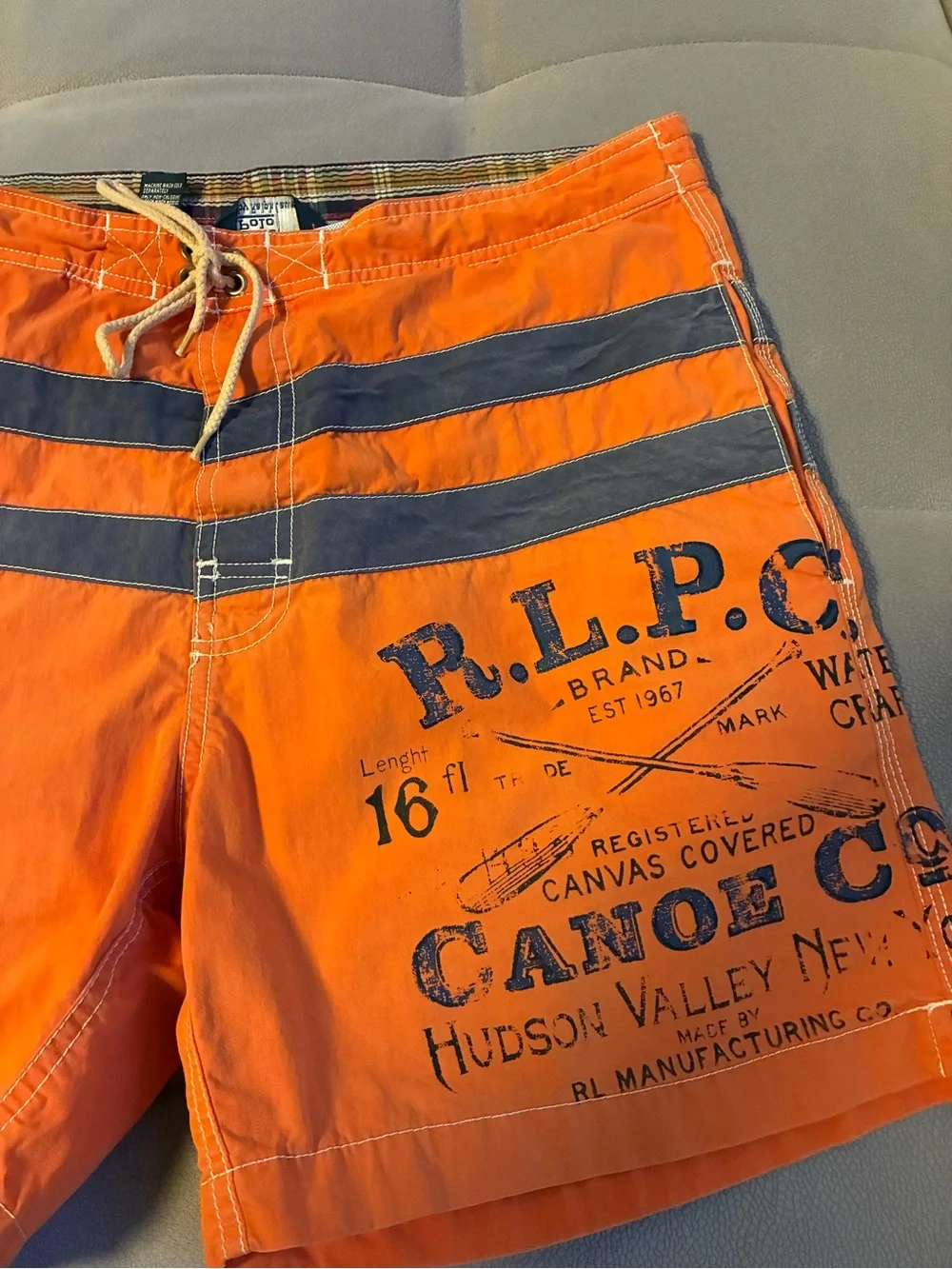 Polo by Ralph Lauren Orange Swim Board Shorts with Navy Stripes